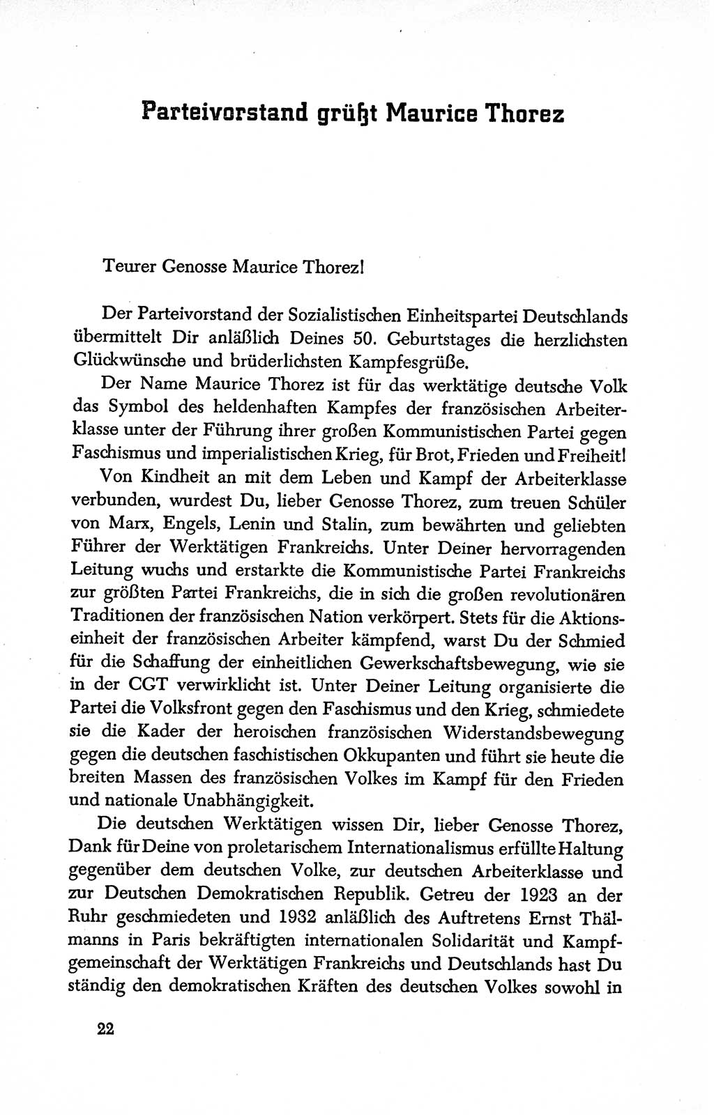 Dokumente der Sozialistischen Einheitspartei Deutschlands (SED) [Deutsche Demokratische Republik (DDR)] 1950-1952, Seite 22 (Dok. SED DDR 1950-1952, S. 22)