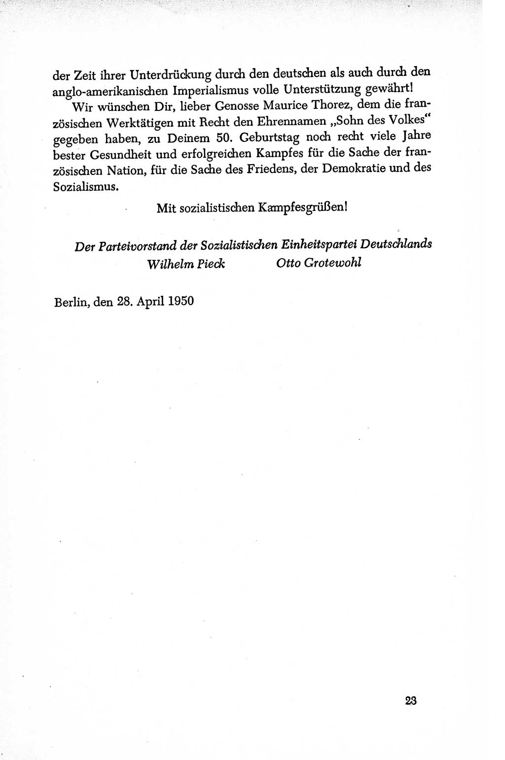 Dokumente der Sozialistischen Einheitspartei Deutschlands (SED) [Deutsche Demokratische Republik (DDR)] 1950-1952, Seite 23 (Dok. SED DDR 1950-1952, S. 23)