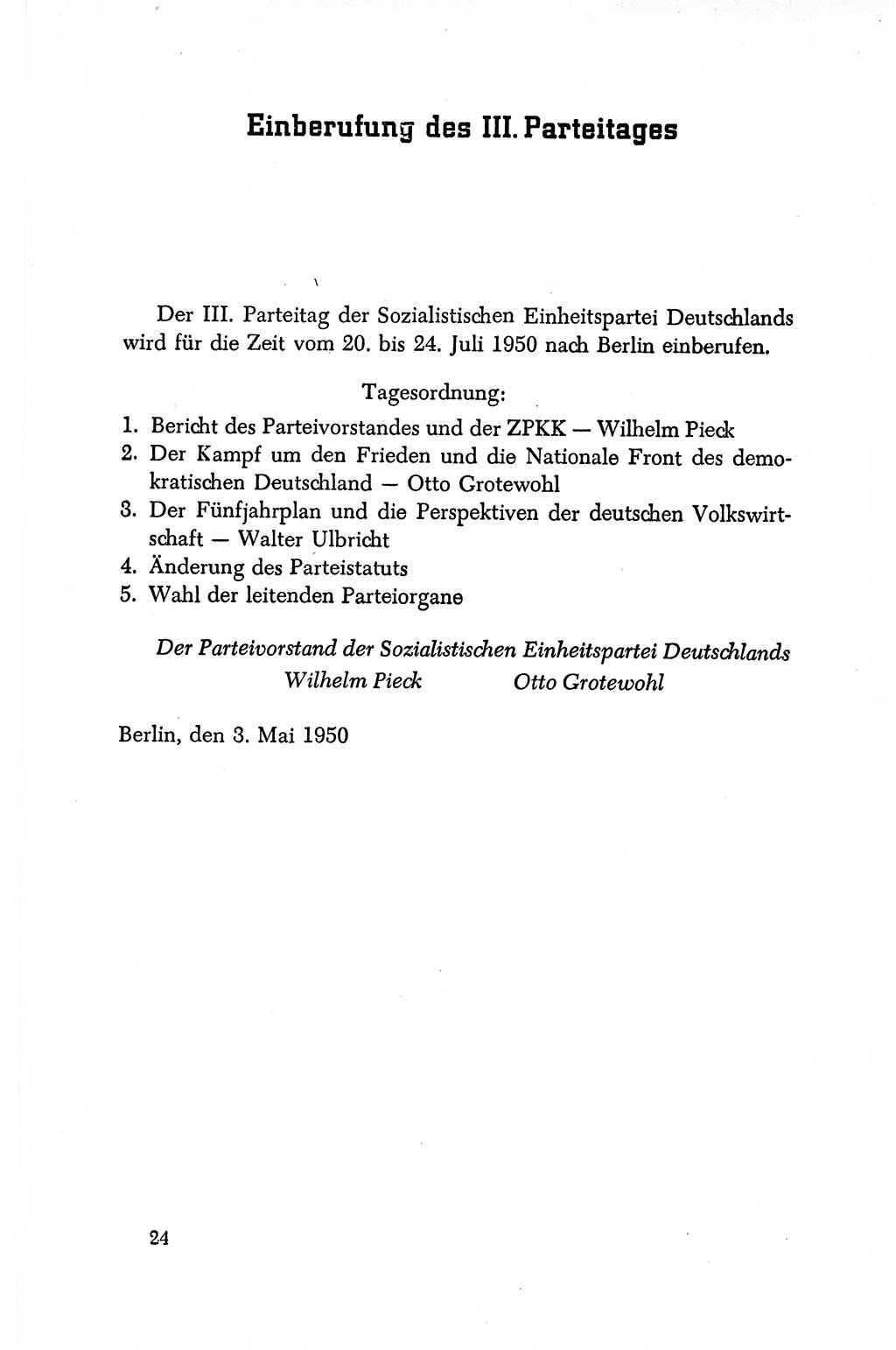Dokumente der Sozialistischen Einheitspartei Deutschlands (SED) [Deutsche Demokratische Republik (DDR)] 1950-1952, Seite 24 (Dok. SED DDR 1950-1952, S. 24)