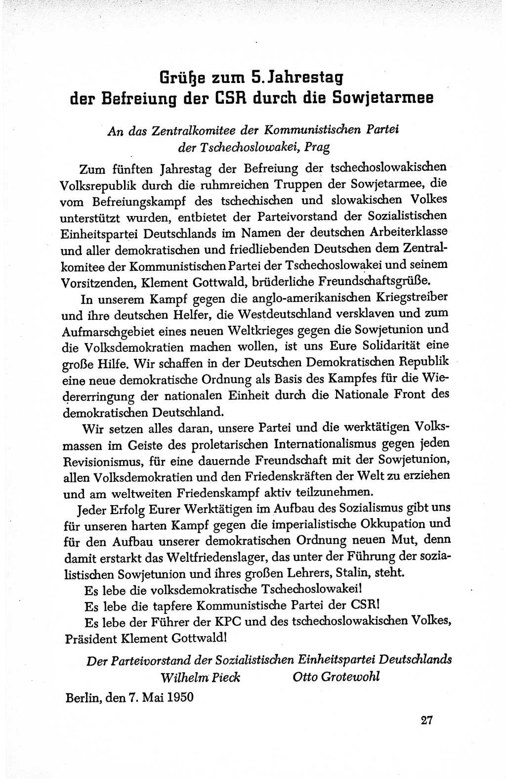 Dokumente der Sozialistischen Einheitspartei Deutschlands (SED) [Deutsche Demokratische Republik (DDR)] 1950-1952, Seite 27 (Dok. SED DDR 1950-1952, S. 27)