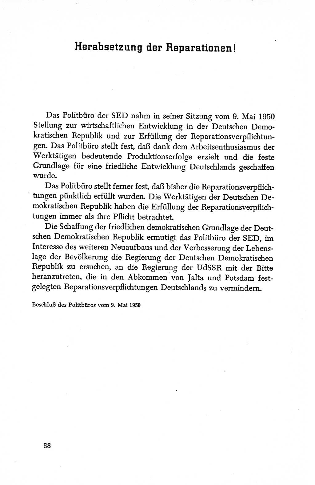 Dokumente der Sozialistischen Einheitspartei Deutschlands (SED) [Deutsche Demokratische Republik (DDR)] 1950-1952, Seite 28 (Dok. SED DDR 1950-1952, S. 28)