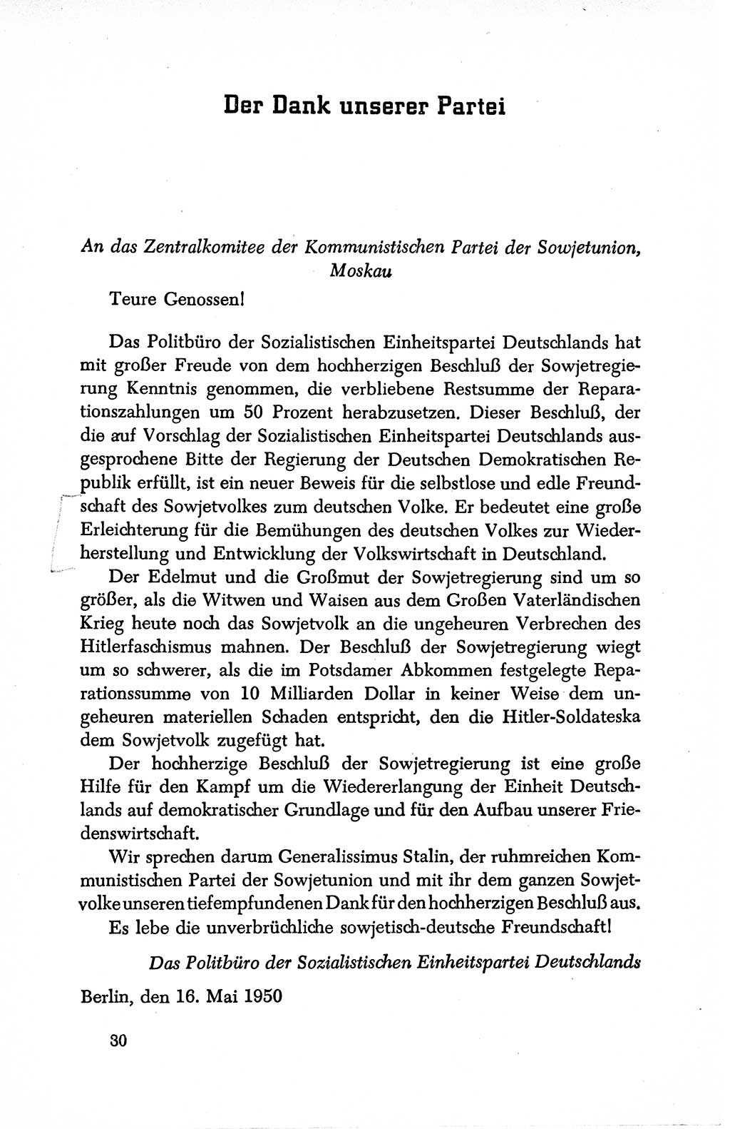 Dokumente der Sozialistischen Einheitspartei Deutschlands (SED) [Deutsche Demokratische Republik (DDR)] 1950-1952, Seite 30 (Dok. SED DDR 1950-1952, S. 30)