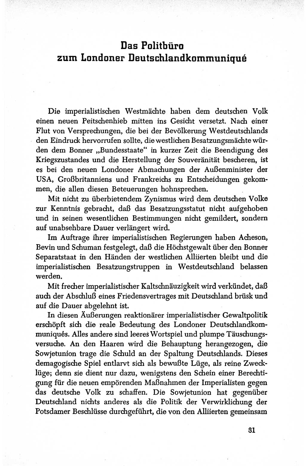Dokumente der Sozialistischen Einheitspartei Deutschlands (SED) [Deutsche Demokratische Republik (DDR)] 1950-1952, Seite 31 (Dok. SED DDR 1950-1952, S. 31)