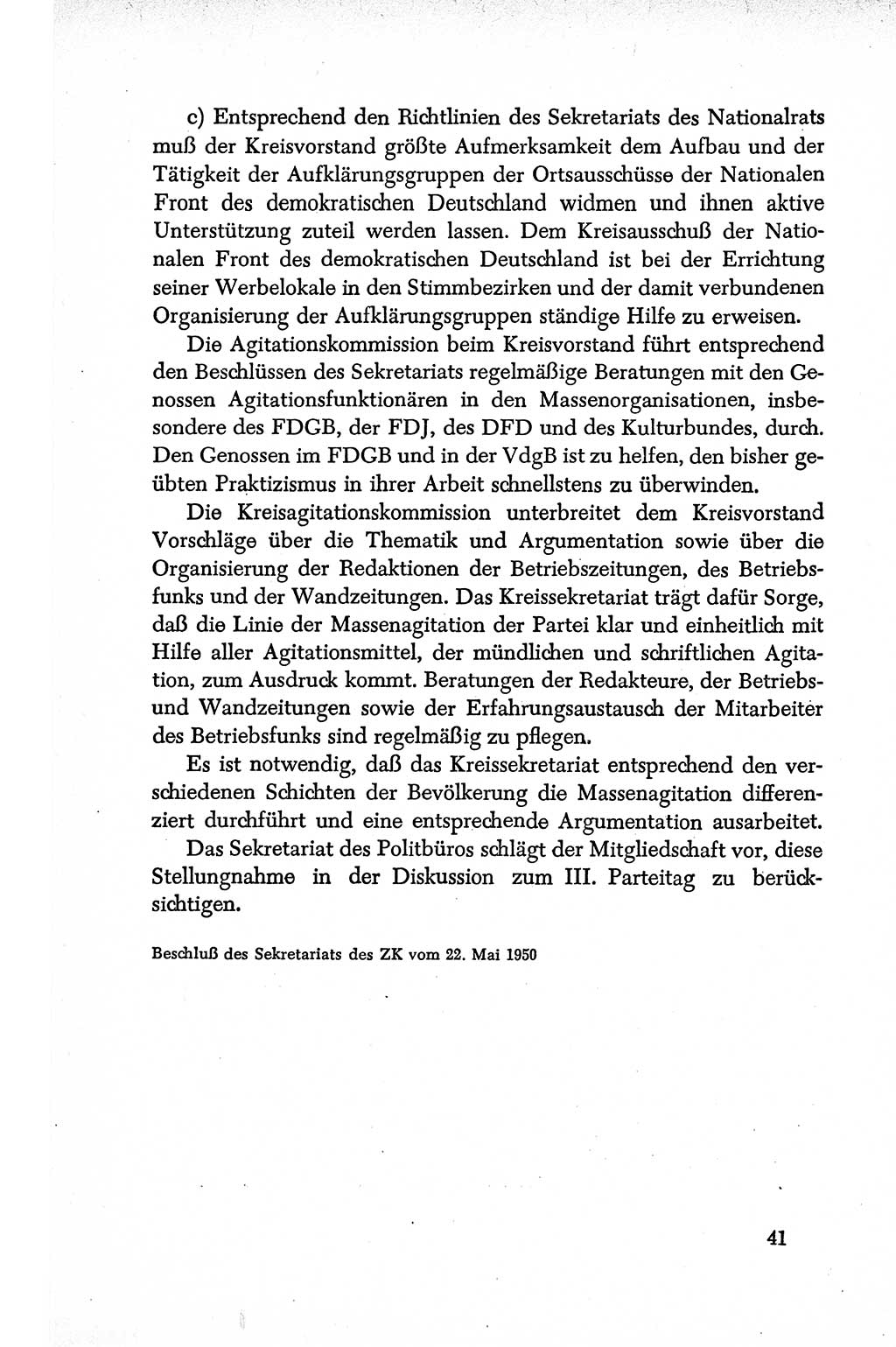 Dokumente der Sozialistischen Einheitspartei Deutschlands (SED) [Deutsche Demokratische Republik (DDR)] 1950-1952, Seite 41 (Dok. SED DDR 1950-1952, S. 41)