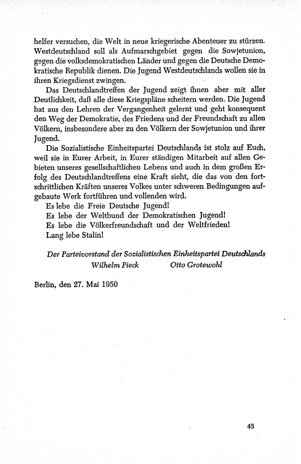 Dokumente der Sozialistischen Einheitspartei Deutschlands (SED) [Deutsche Demokratische Republik (DDR)] 1950-1952, Seite 43 (Dok. SED DDR 1950-1952, S. 43)