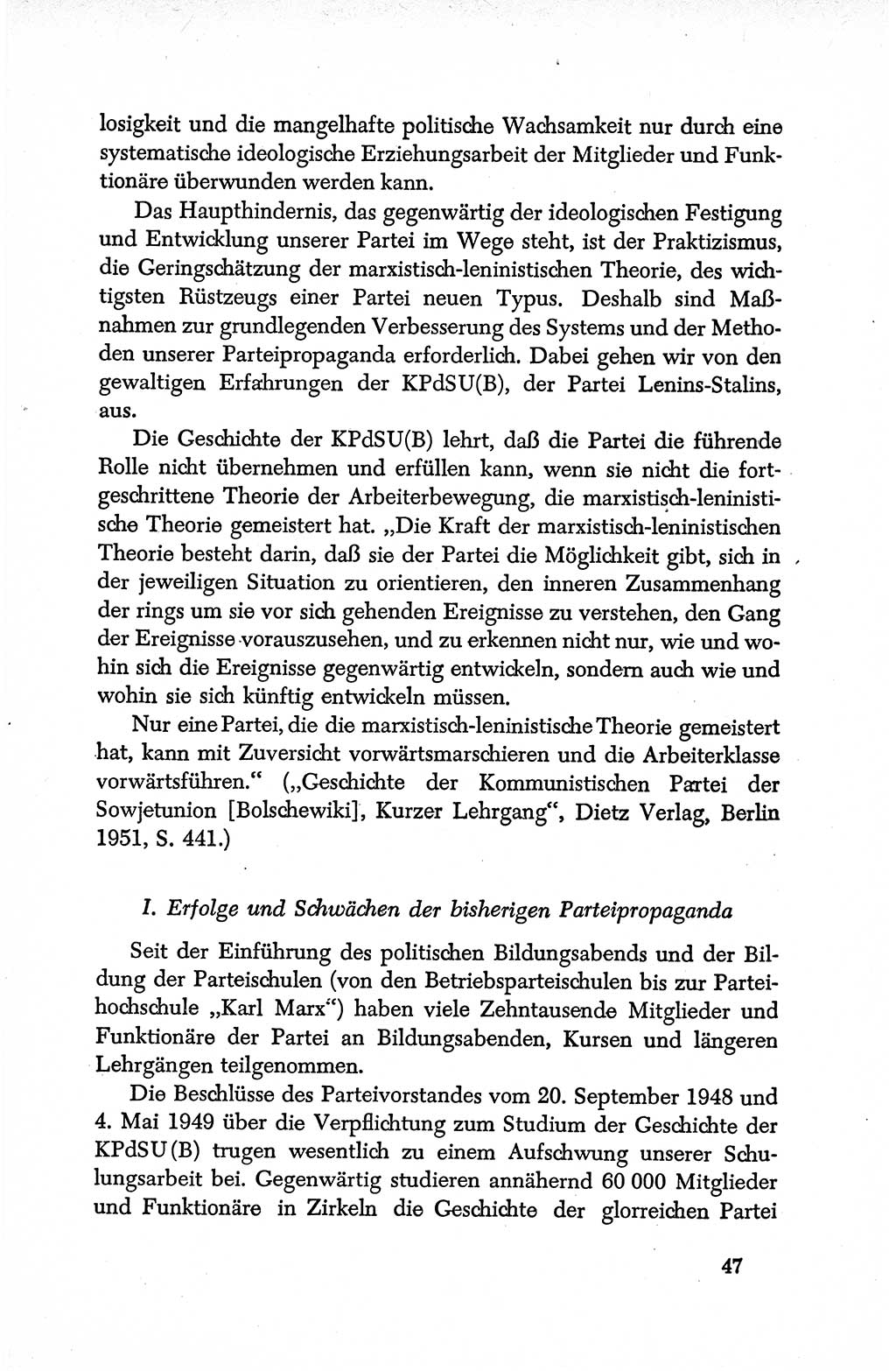 Dokumente der Sozialistischen Einheitspartei Deutschlands (SED) [Deutsche Demokratische Republik (DDR)] 1950-1952, Seite 47 (Dok. SED DDR 1950-1952, S. 47)