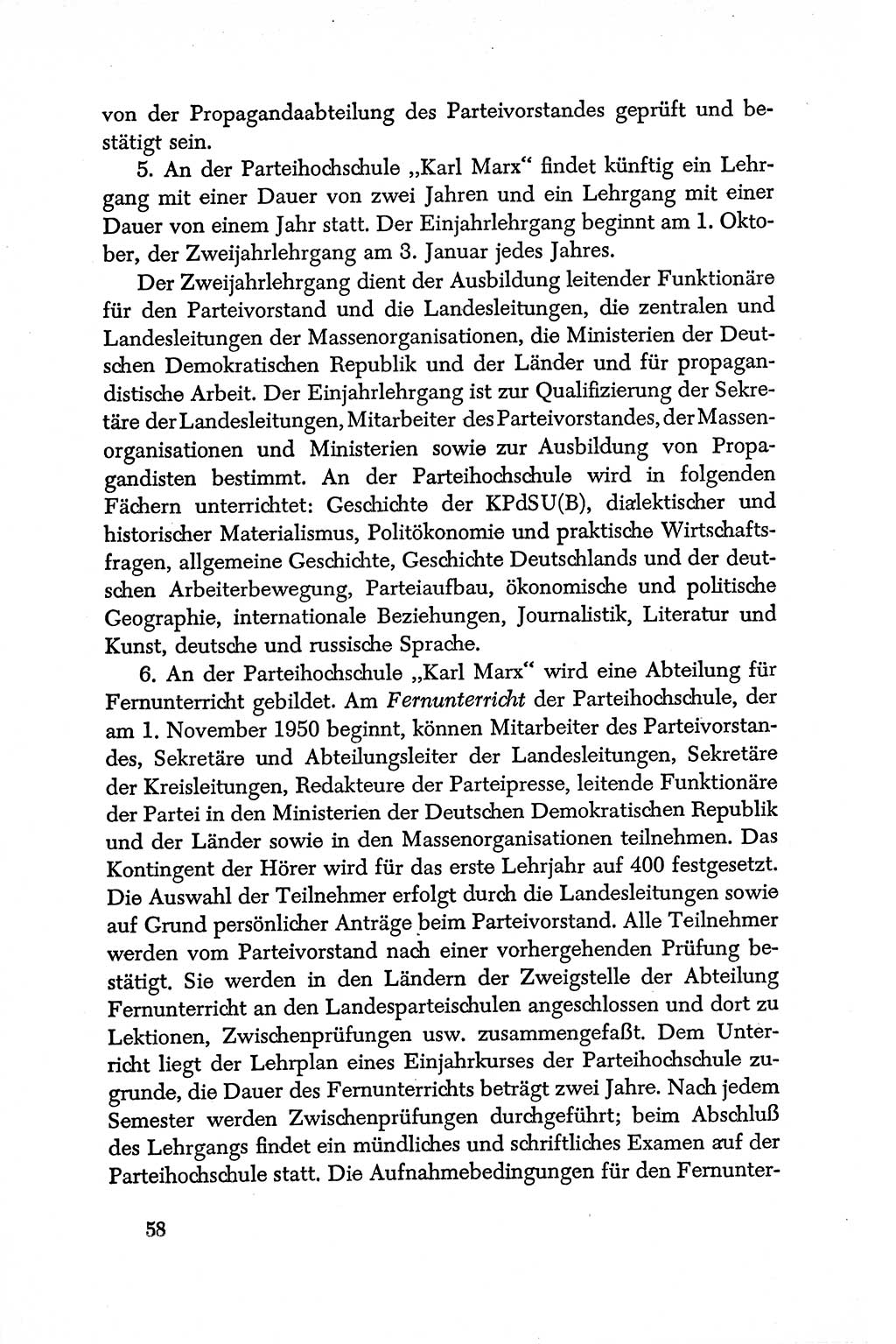 Dokumente der Sozialistischen Einheitspartei Deutschlands (SED) [Deutsche Demokratische Republik (DDR)] 1950-1952, Seite 58 (Dok. SED DDR 1950-1952, S. 58)
