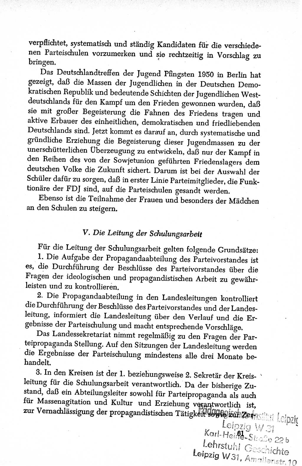 Dokumente der Sozialistischen Einheitspartei Deutschlands (SED) [Deutsche Demokratische Republik (DDR)] 1950-1952, Seite 61 (Dok. SED DDR 1950-1952, S. 61)