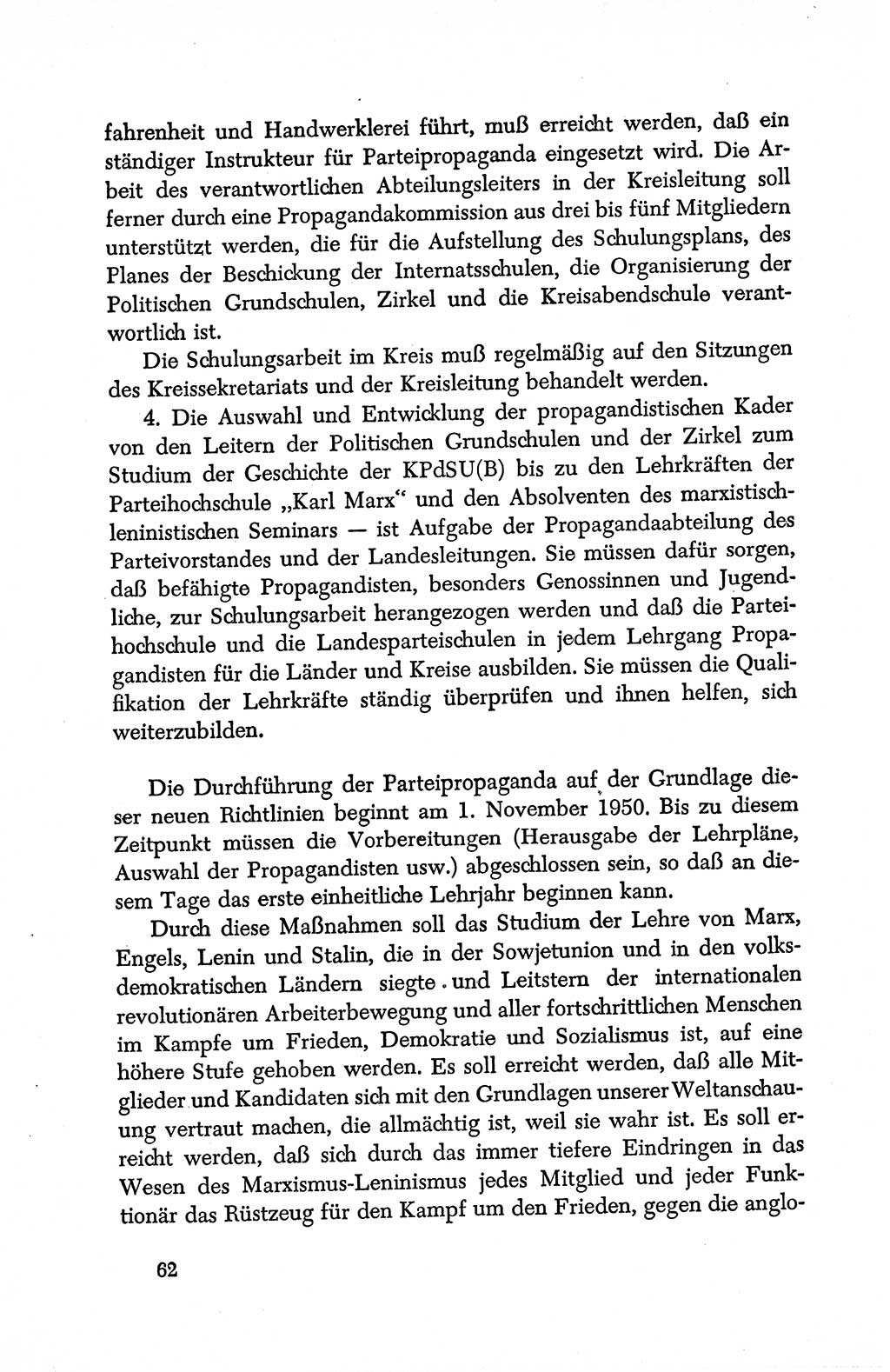 Dokumente der Sozialistischen Einheitspartei Deutschlands (SED) [Deutsche Demokratische Republik (DDR)] 1950-1952, Seite 62 (Dok. SED DDR 1950-1952, S. 62)