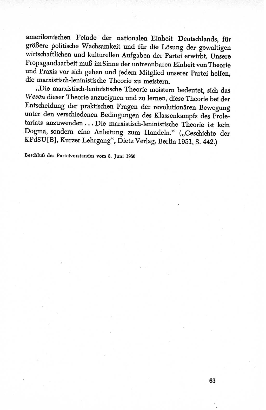 Dokumente der Sozialistischen Einheitspartei Deutschlands (SED) [Deutsche Demokratische Republik (DDR)] 1950-1952, Seite 63 (Dok. SED DDR 1950-1952, S. 63)