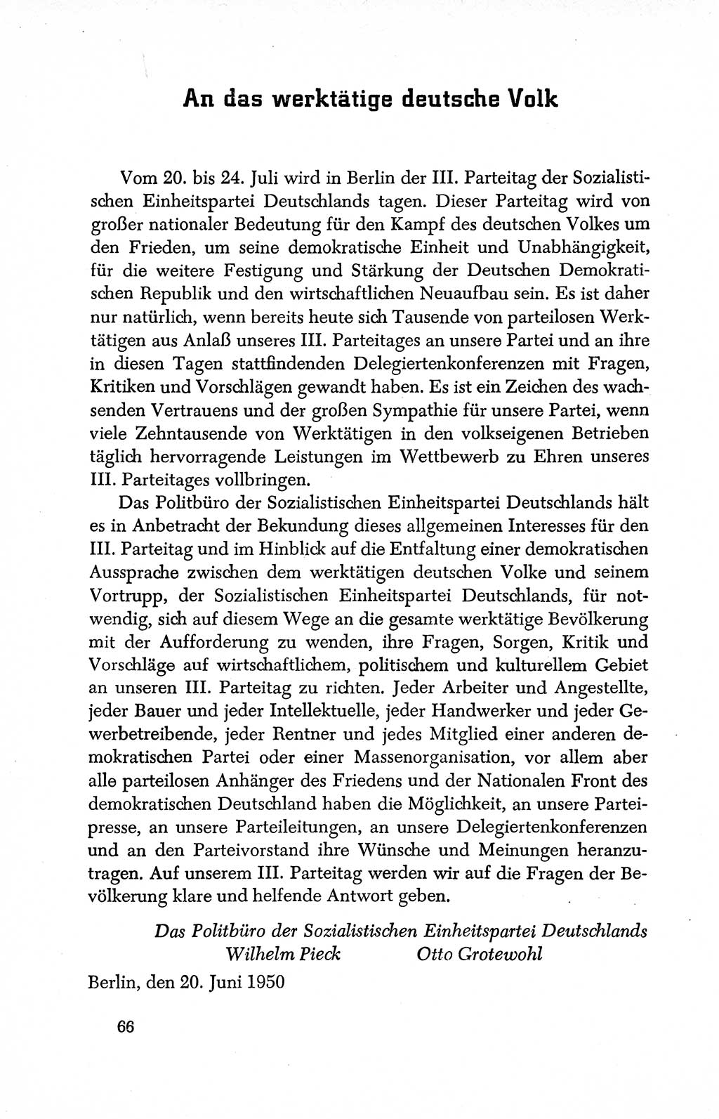 Dokumente der Sozialistischen Einheitspartei Deutschlands (SED) [Deutsche Demokratische Republik (DDR)] 1950-1952, Seite 66 (Dok. SED DDR 1950-1952, S. 66)