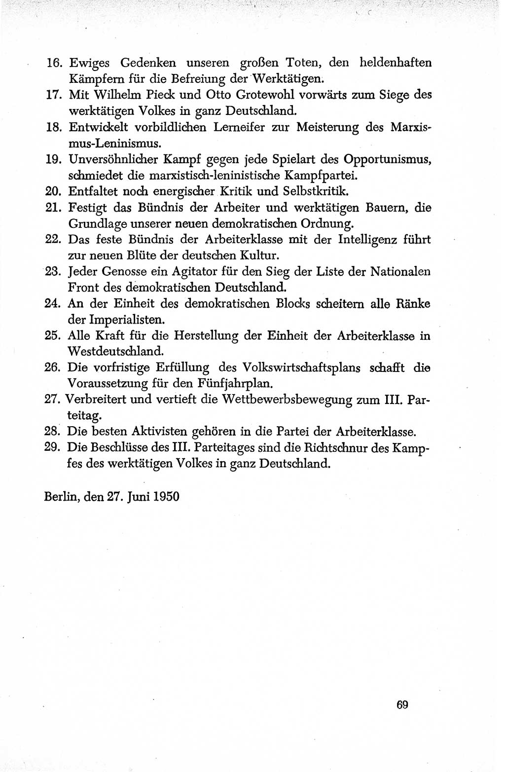 Dokumente der Sozialistischen Einheitspartei Deutschlands (SED) [Deutsche Demokratische Republik (DDR)] 1950-1952, Seite 69 (Dok. SED DDR 1950-1952, S. 69)