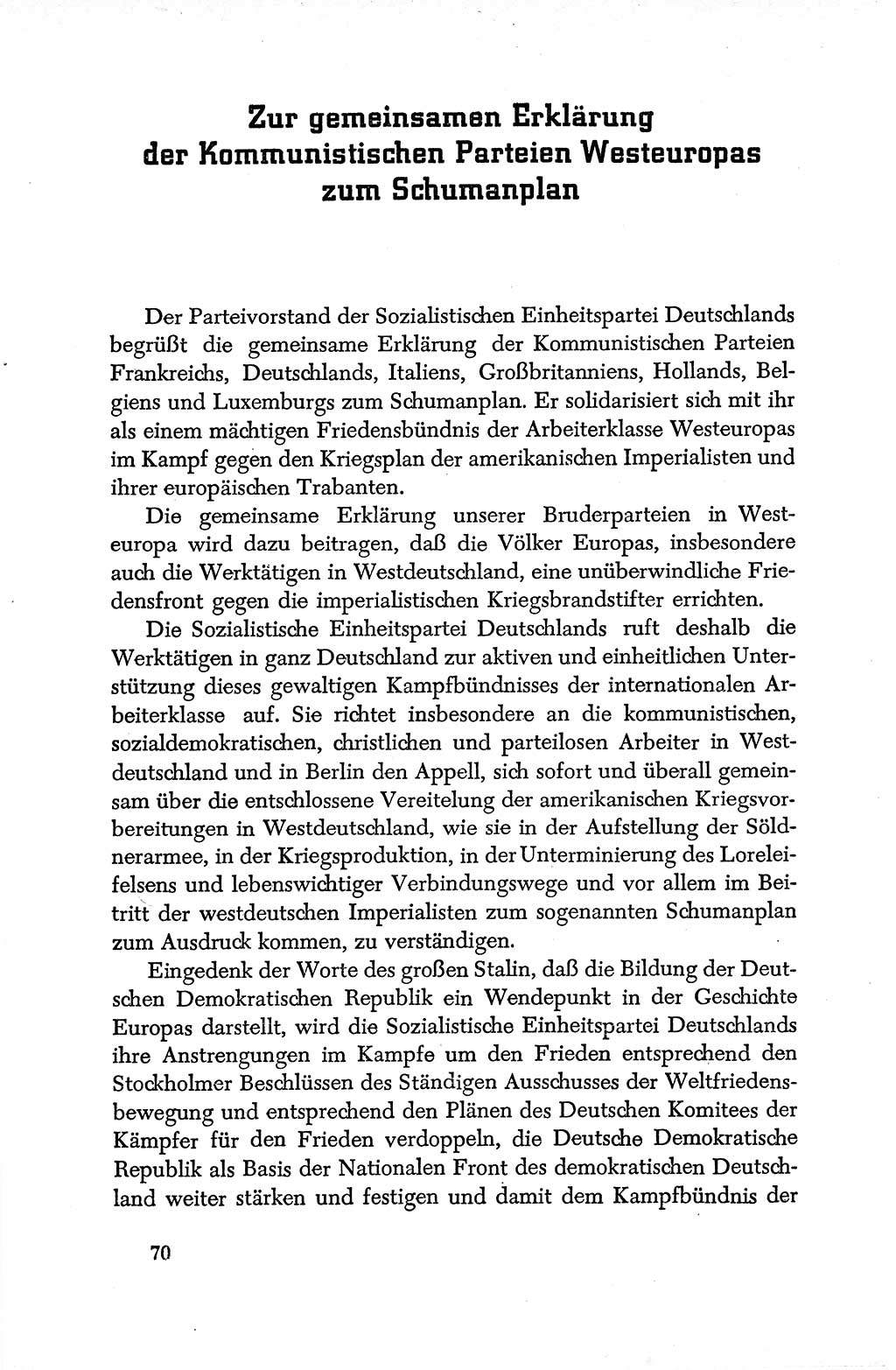 Dokumente der Sozialistischen Einheitspartei Deutschlands (SED) [Deutsche Demokratische Republik (DDR)] 1950-1952, Seite 70 (Dok. SED DDR 1950-1952, S. 70)