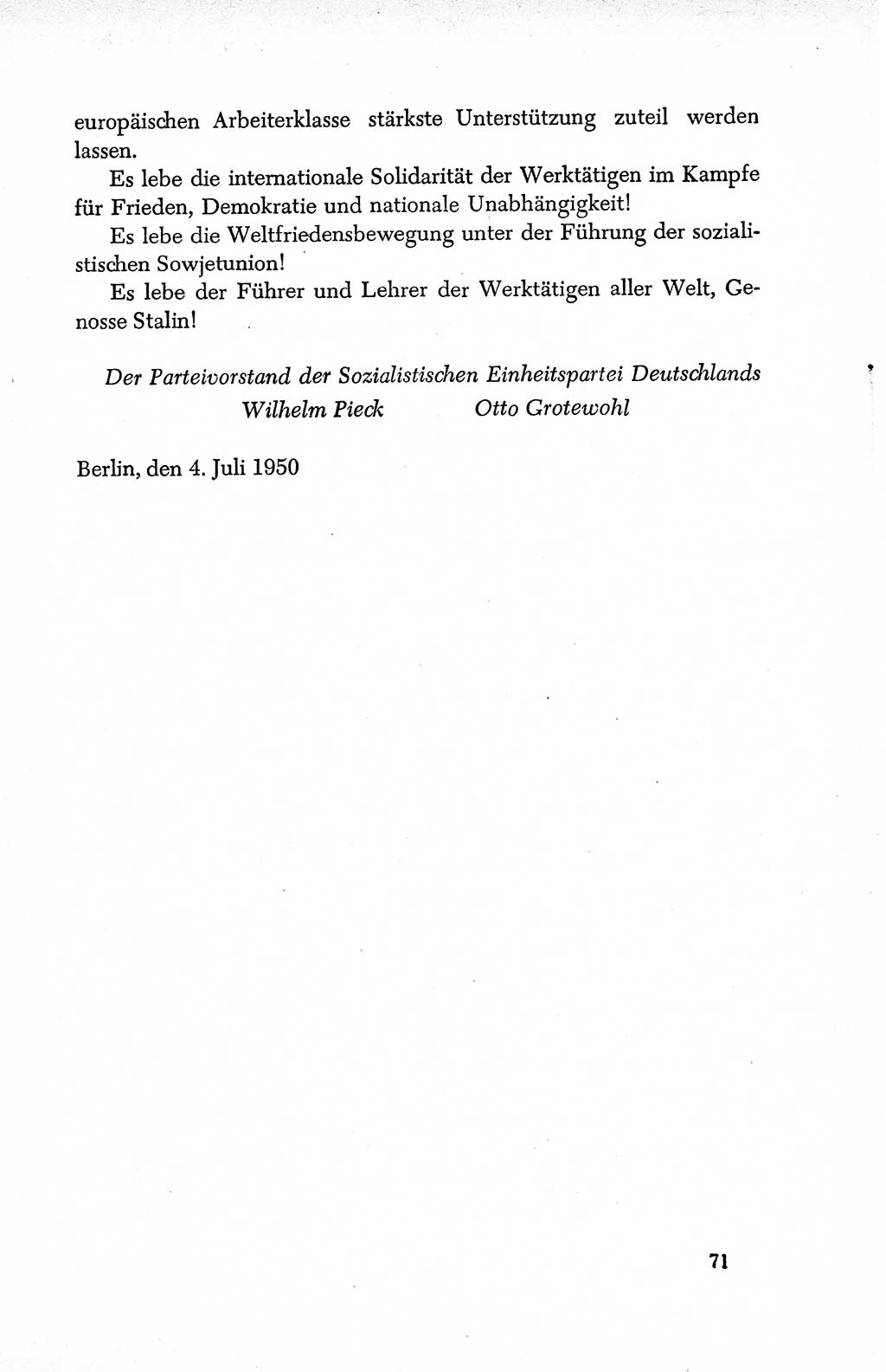 Dokumente der Sozialistischen Einheitspartei Deutschlands (SED) [Deutsche Demokratische Republik (DDR)] 1950-1952, Seite 71 (Dok. SED DDR 1950-1952, S. 71)