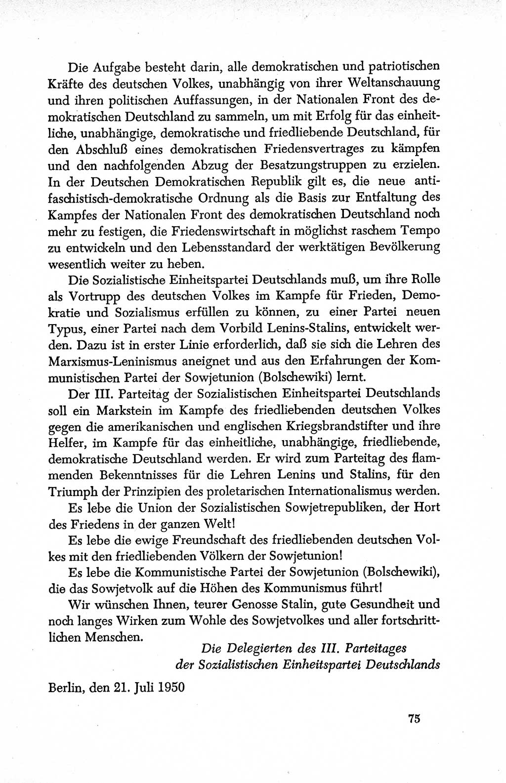 Dokumente der Sozialistischen Einheitspartei Deutschlands (SED) [Deutsche Demokratische Republik (DDR)] 1950-1952, Seite 75 (Dok. SED DDR 1950-1952, S. 75)