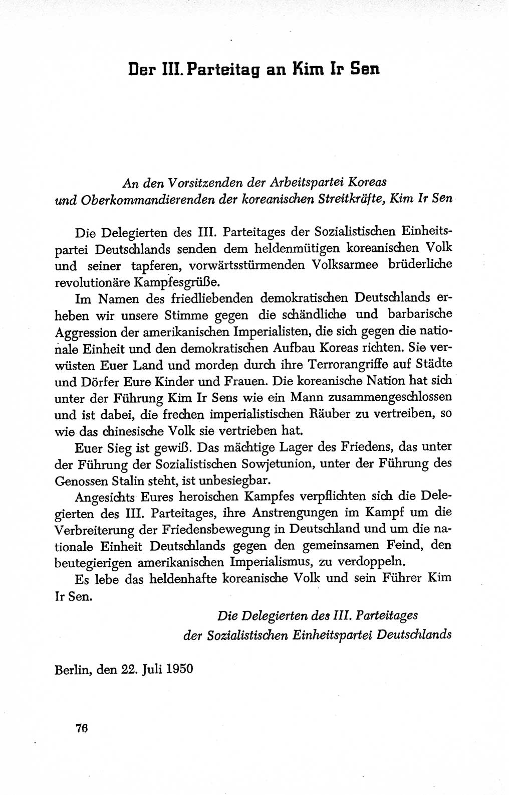 Dokumente der Sozialistischen Einheitspartei Deutschlands (SED) [Deutsche Demokratische Republik (DDR)] 1950-1952, Seite 76 (Dok. SED DDR 1950-1952, S. 76)