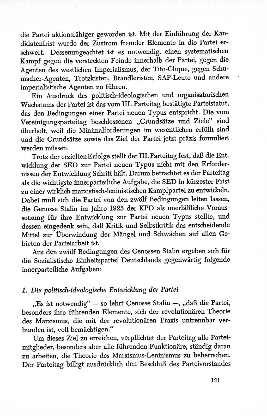 Dokumente der Sozialistischen Einheitspartei Deutschlands (SED) [Deutsche Demokratische Republik (DDR)] 1950-1952, Seite 121 (Dok. SED DDR 1950-1952, S. 121)