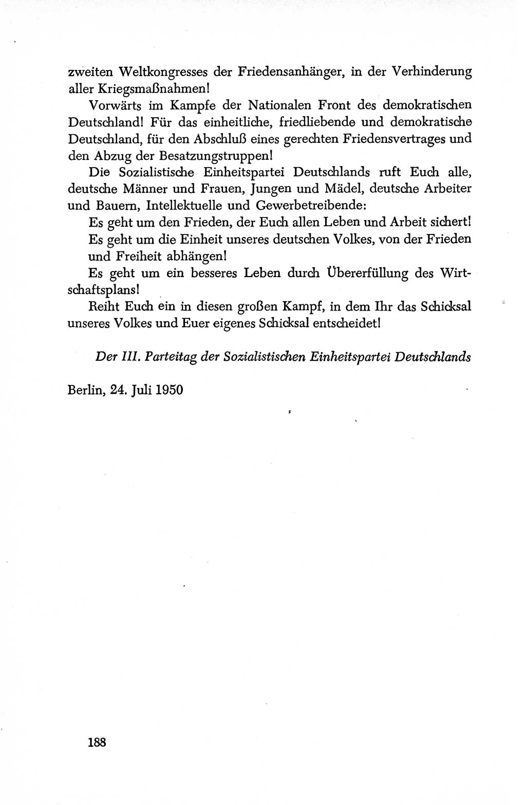 Dokumente der Sozialistischen Einheitspartei Deutschlands (SED) [Deutsche Demokratische Republik (DDR)] 1950-1952, Seite 188 (Dok. SED DDR 1950-1952, S. 188)