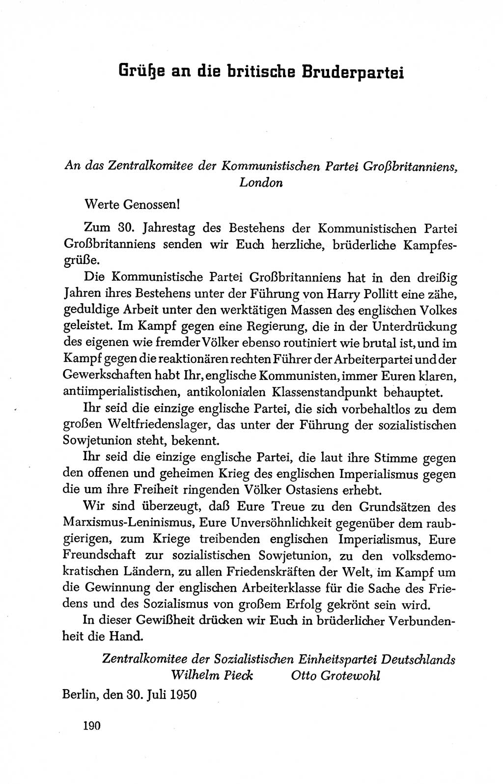 Dokumente der Sozialistischen Einheitspartei Deutschlands (SED) [Deutsche Demokratische Republik (DDR)] 1950-1952, Seite 190 (Dok. SED DDR 1950-1952, S. 190)