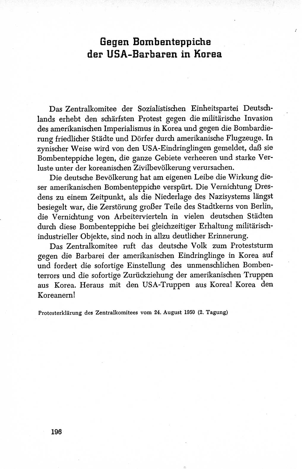 Dokumente der Sozialistischen Einheitspartei Deutschlands (SED) [Deutsche Demokratische Republik (DDR)] 1950-1952, Seite 196 (Dok. SED DDR 1950-1952, S. 196)