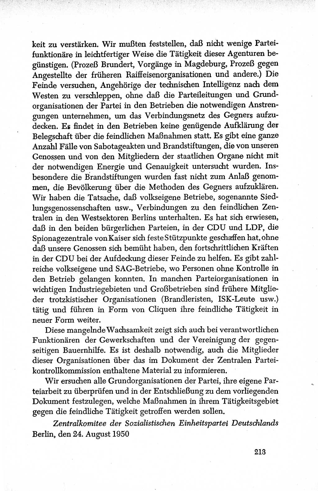 Dokumente der Sozialistischen Einheitspartei Deutschlands (SED) [Deutsche Demokratische Republik (DDR)] 1950-1952, Seite 213 (Dok. SED DDR 1950-1952, S. 213)