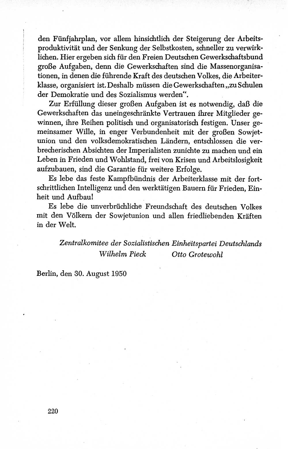 Dokumente der Sozialistischen Einheitspartei Deutschlands (SED) [Deutsche Demokratische Republik (DDR)] 1950-1952, Seite 220 (Dok. SED DDR 1950-1952, S. 220)