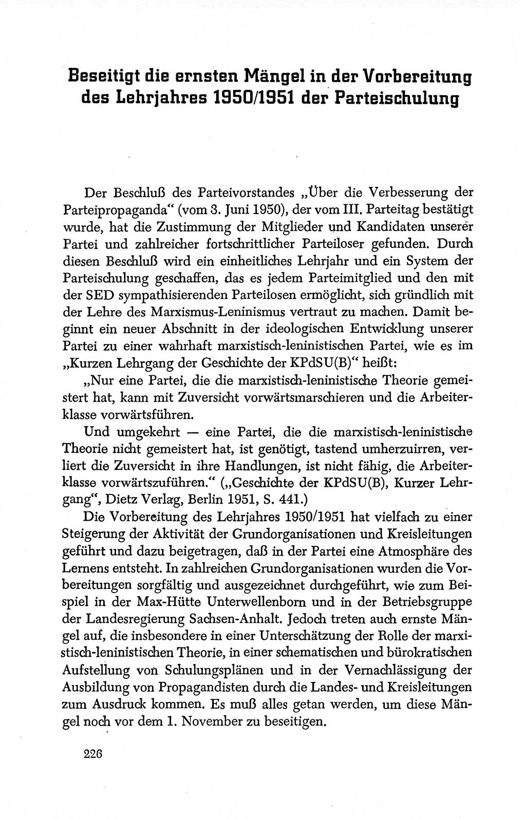Dokumente der Sozialistischen Einheitspartei Deutschlands (SED) [Deutsche Demokratische Republik (DDR)] 1950-1952, Seite 226 (Dok. SED DDR 1950-1952, S. 226)