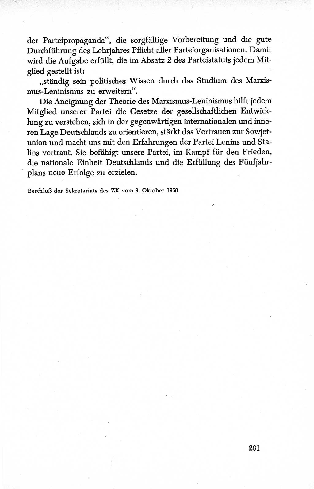 Dokumente der Sozialistischen Einheitspartei Deutschlands (SED) [Deutsche Demokratische Republik (DDR)] 1950-1952, Seite 231 (Dok. SED DDR 1950-1952, S. 231)