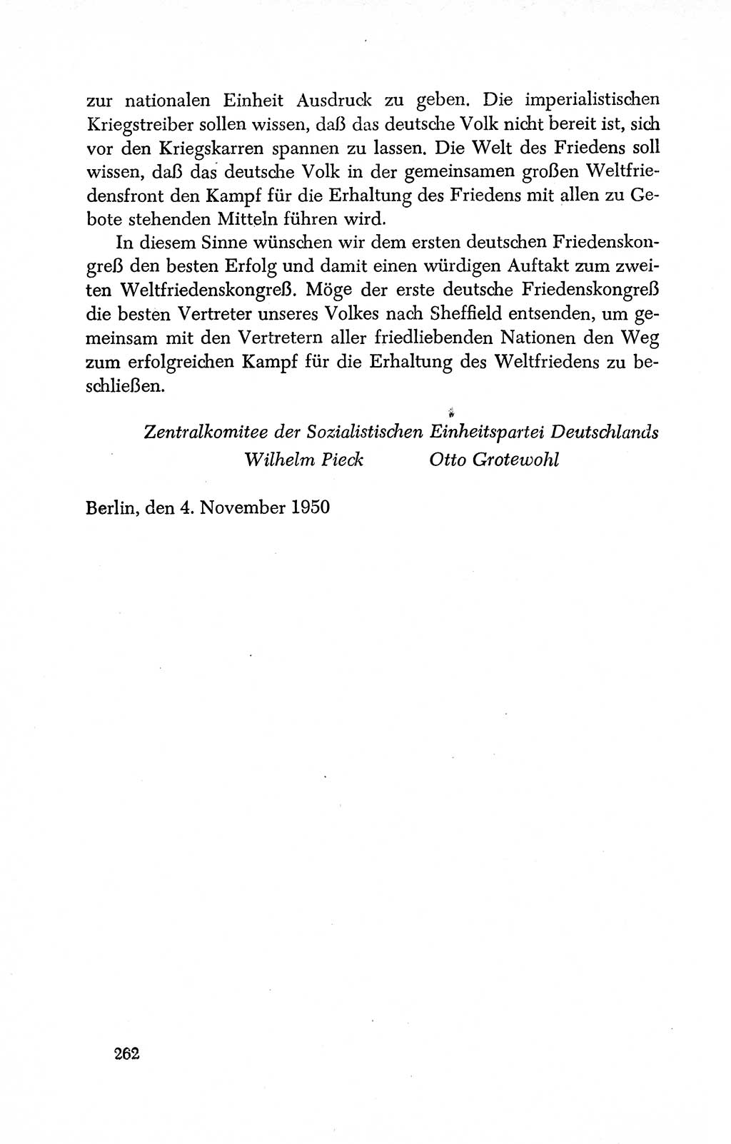 Dokumente der Sozialistischen Einheitspartei Deutschlands (SED) [Deutsche Demokratische Republik (DDR)] 1950-1952, Seite 262 (Dok. SED DDR 1950-1952, S. 262)