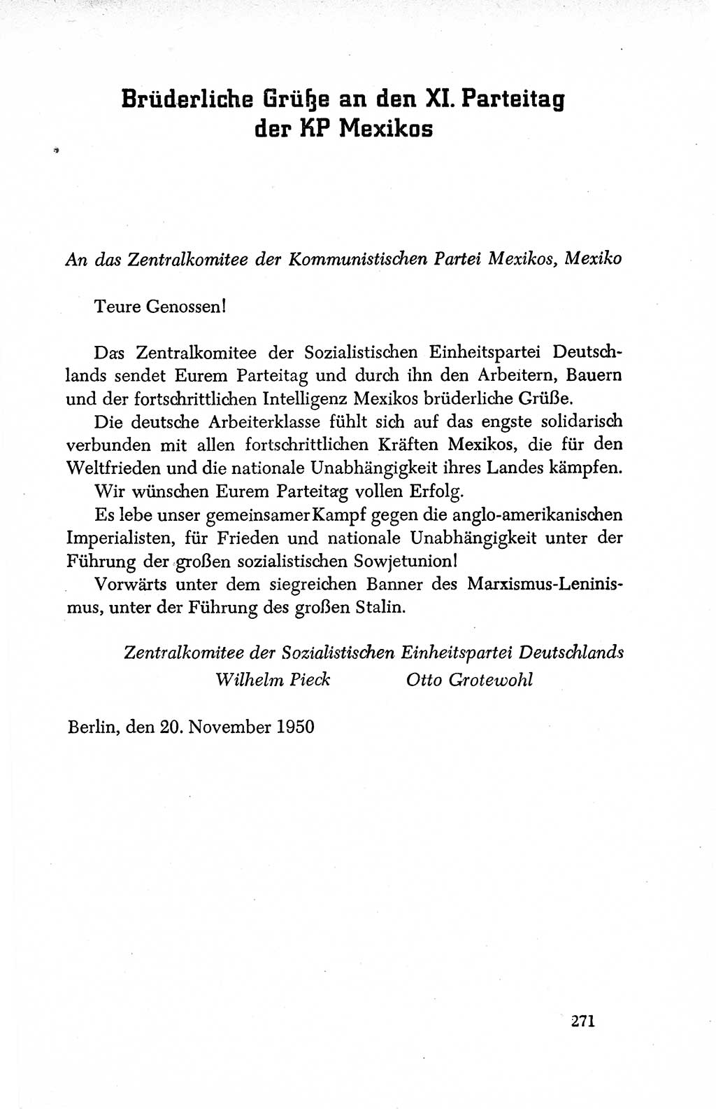 Dokumente der Sozialistischen Einheitspartei Deutschlands (SED) [Deutsche Demokratische Republik (DDR)] 1950-1952, Seite 271 (Dok. SED DDR 1950-1952, S. 271)