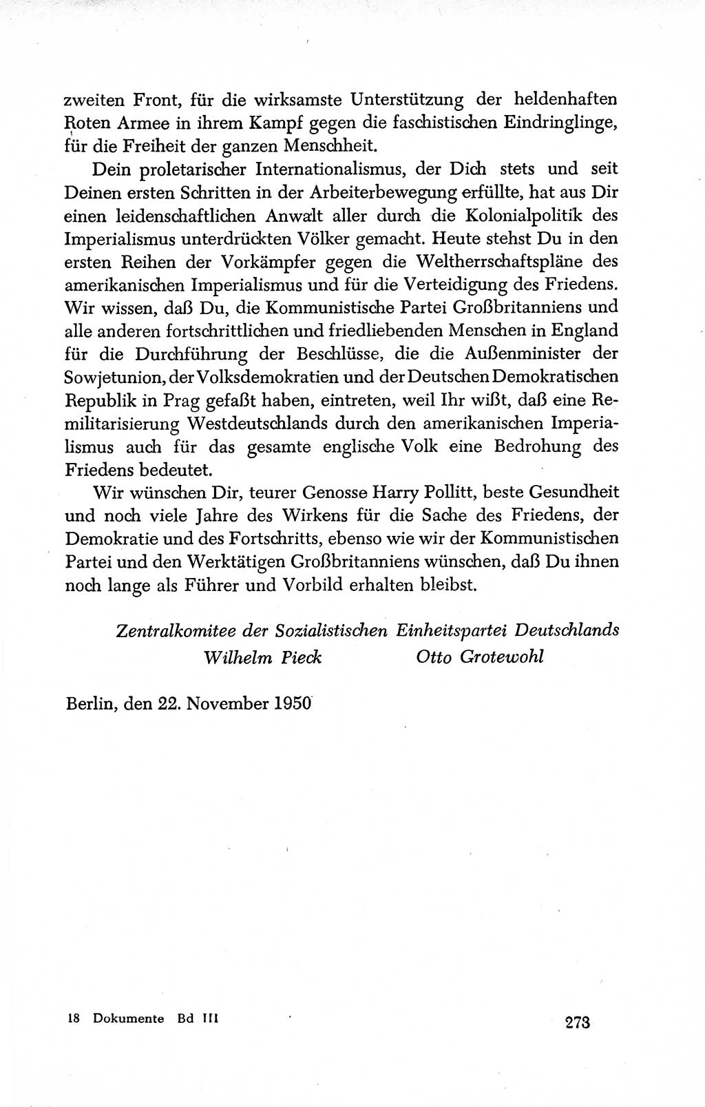 Dokumente der Sozialistischen Einheitspartei Deutschlands (SED) [Deutsche Demokratische Republik (DDR)] 1950-1952, Seite 273 (Dok. SED DDR 1950-1952, S. 273)