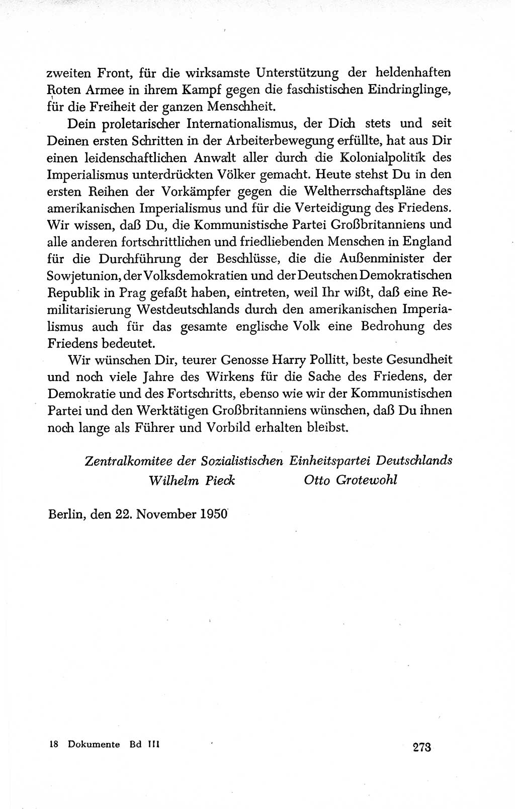 Dokumente der Sozialistischen Einheitspartei Deutschlands (SED) [Deutsche Demokratische Republik (DDR)] 1950-1952, Seite 273 (Dok. SED DDR 1950-1952, S. 273)