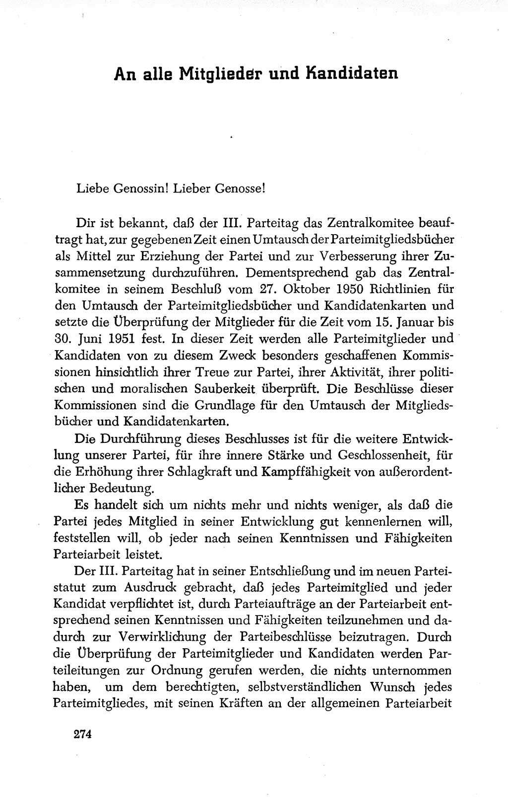 Dokumente der Sozialistischen Einheitspartei Deutschlands (SED) [Deutsche Demokratische Republik (DDR)] 1950-1952, Seite 274 (Dok. SED DDR 1950-1952, S. 274)