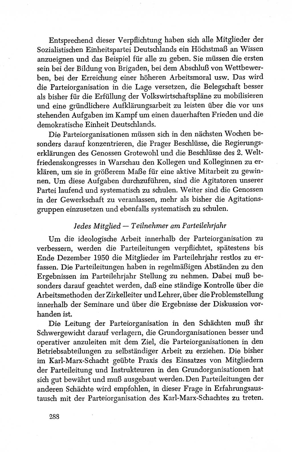 Dokumente der Sozialistischen Einheitspartei Deutschlands (SED) [Deutsche Demokratische Republik (DDR)] 1950-1952, Seite 288 (Dok. SED DDR 1950-1952, S. 288)