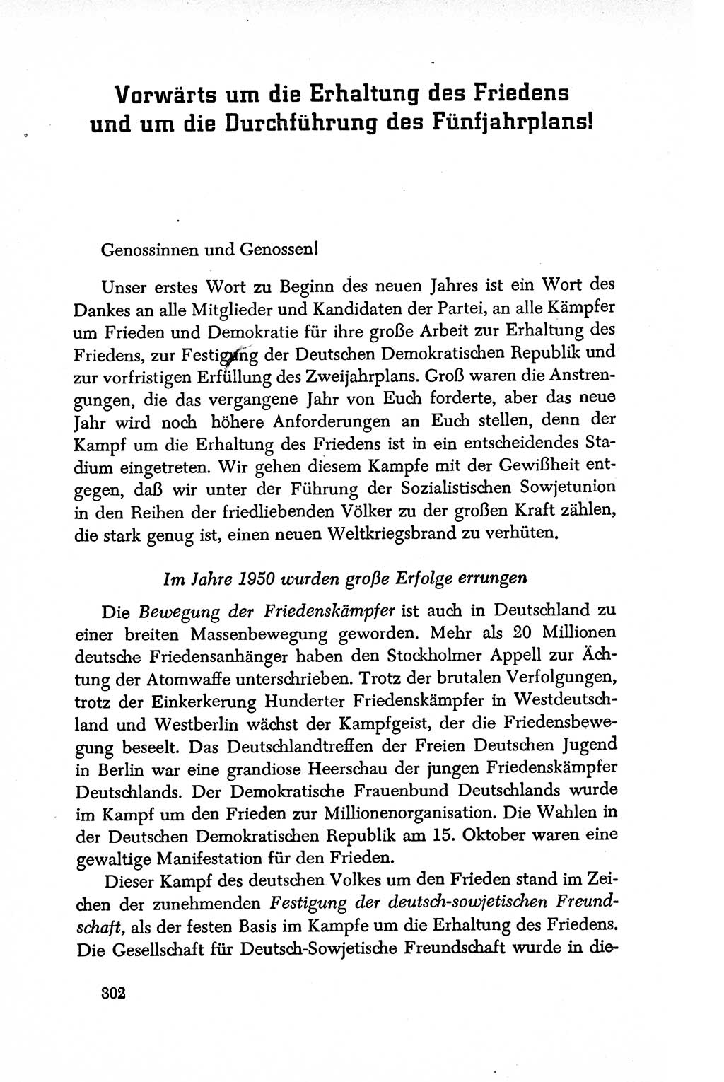 Dokumente der Sozialistischen Einheitspartei Deutschlands (SED) [Deutsche Demokratische Republik (DDR)] 1950-1952, Seite 302 (Dok. SED DDR 1950-1952, S. 302)