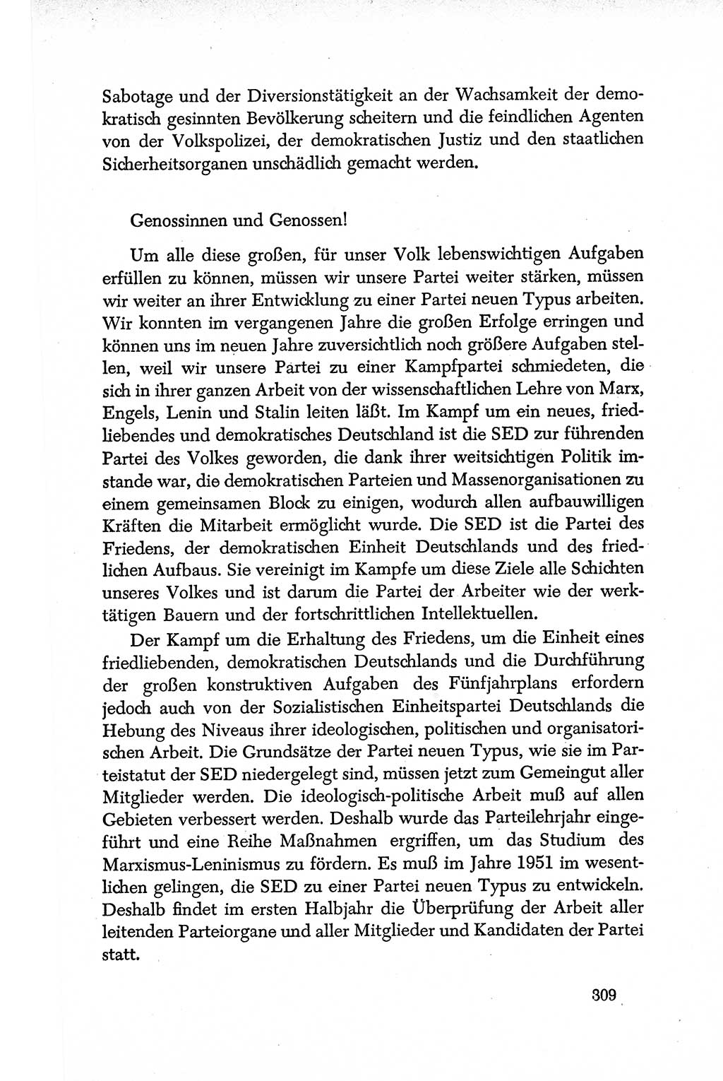 Dokumente der Sozialistischen Einheitspartei Deutschlands (SED) [Deutsche Demokratische Republik (DDR)] 1950-1952, Seite 309 (Dok. SED DDR 1950-1952, S. 309)