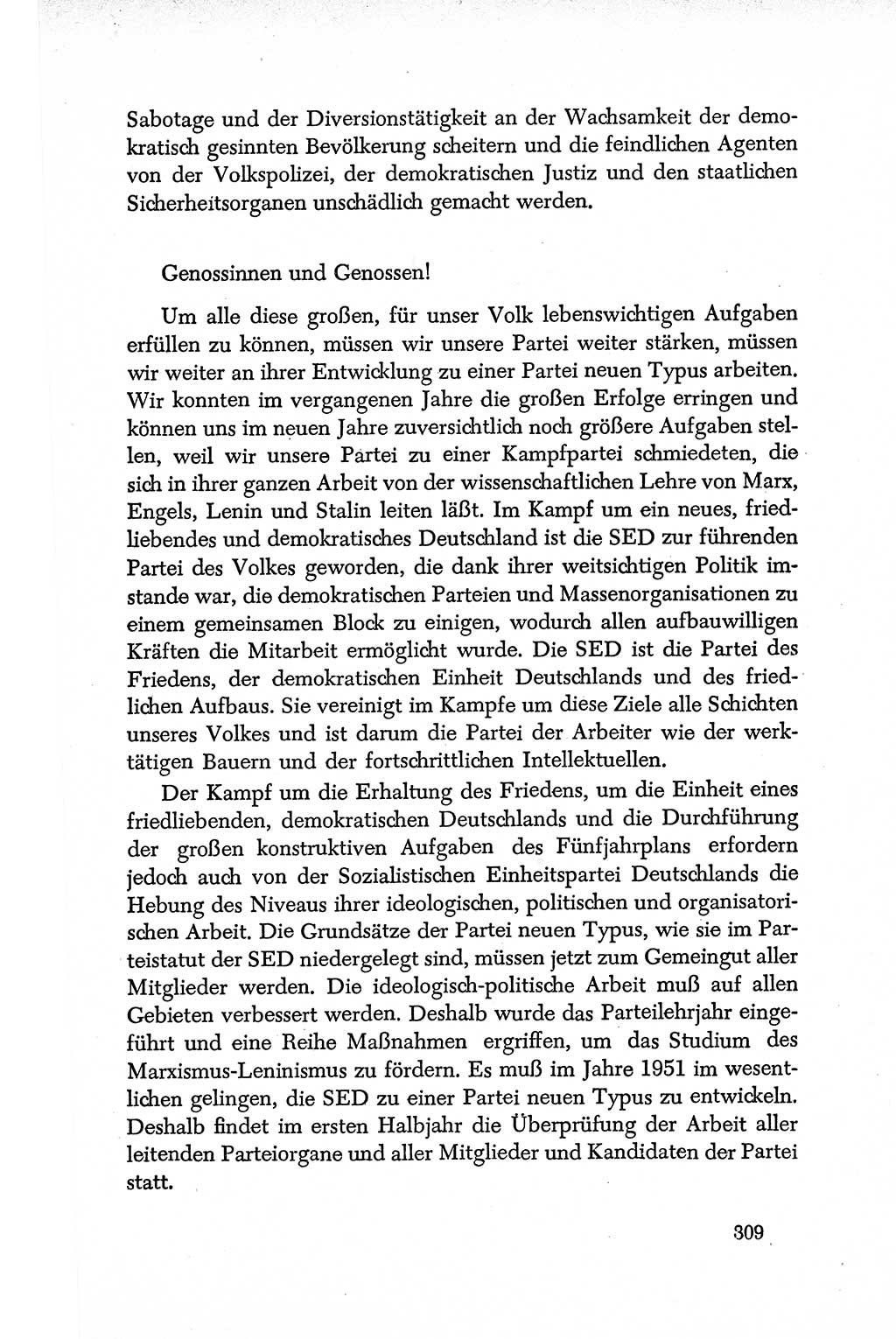 Dokumente der Sozialistischen Einheitspartei Deutschlands (SED) [Deutsche Demokratische Republik (DDR)] 1950-1952, Seite 309 (Dok. SED DDR 1950-1952, S. 309)