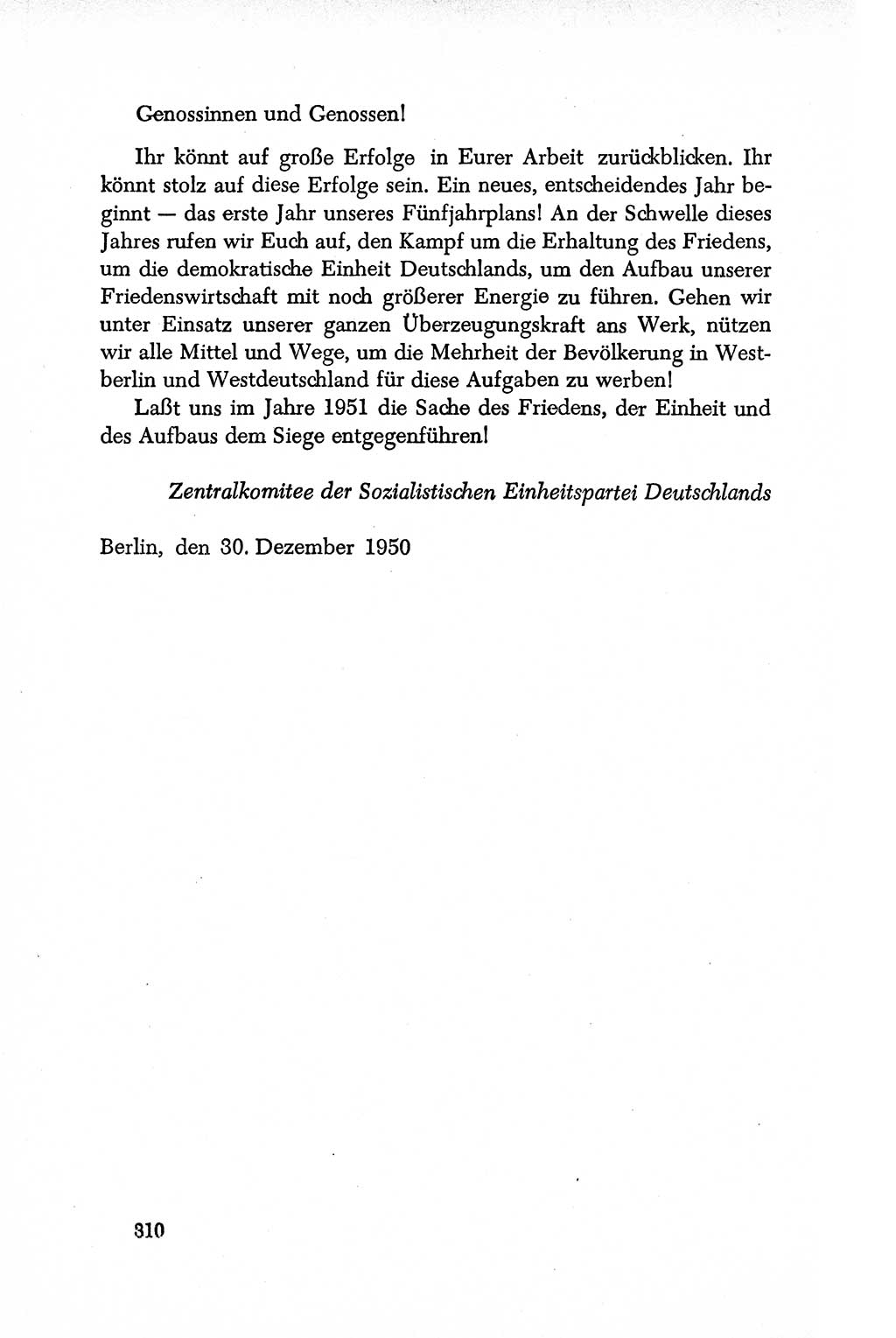Dokumente der Sozialistischen Einheitspartei Deutschlands (SED) [Deutsche Demokratische Republik (DDR)] 1950-1952, Seite 310 (Dok. SED DDR 1950-1952, S. 310)