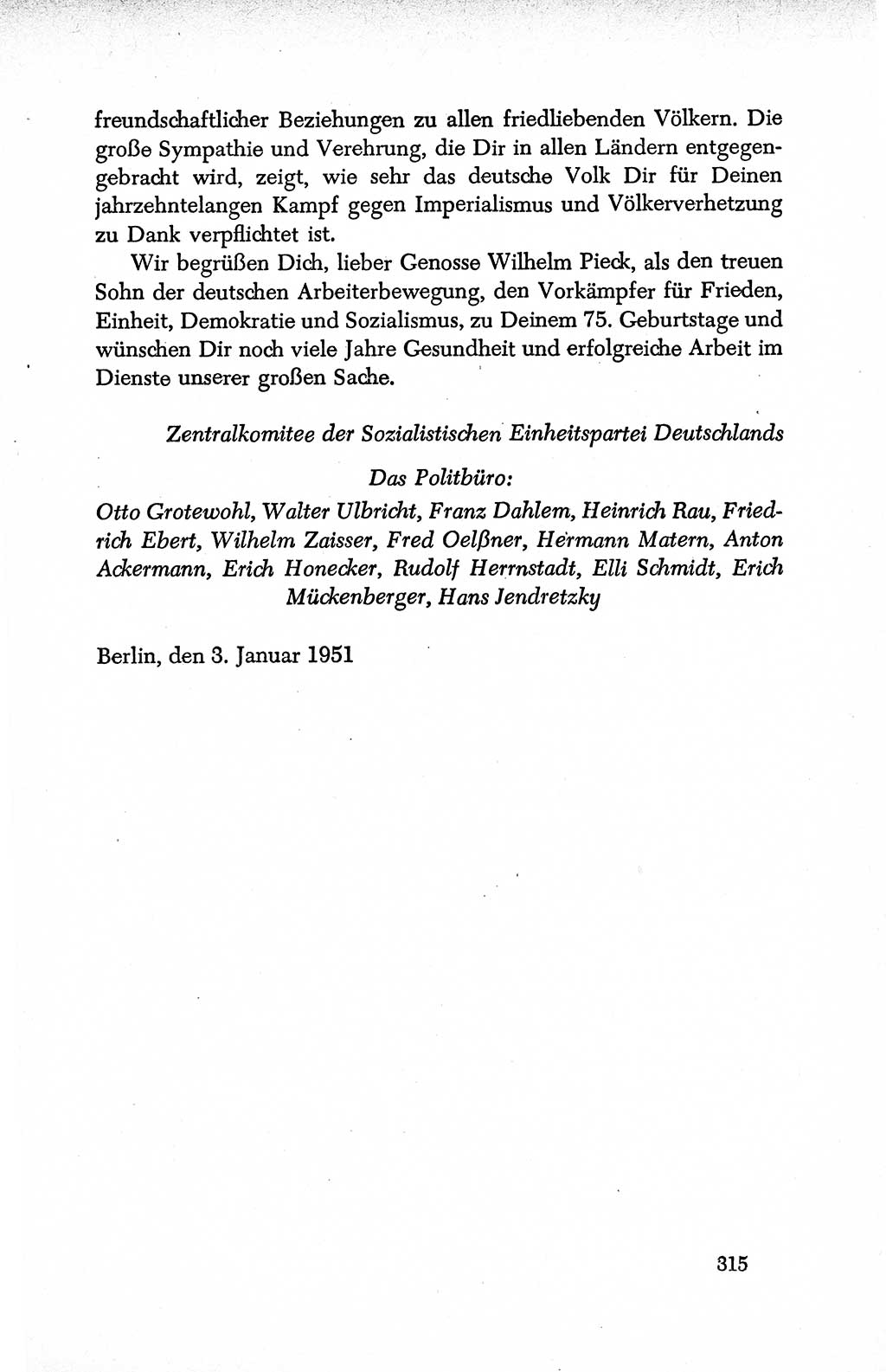 Dokumente der Sozialistischen Einheitspartei Deutschlands (SED) [Deutsche Demokratische Republik (DDR)] 1950-1952, Seite 315 (Dok. SED DDR 1950-1952, S. 315)