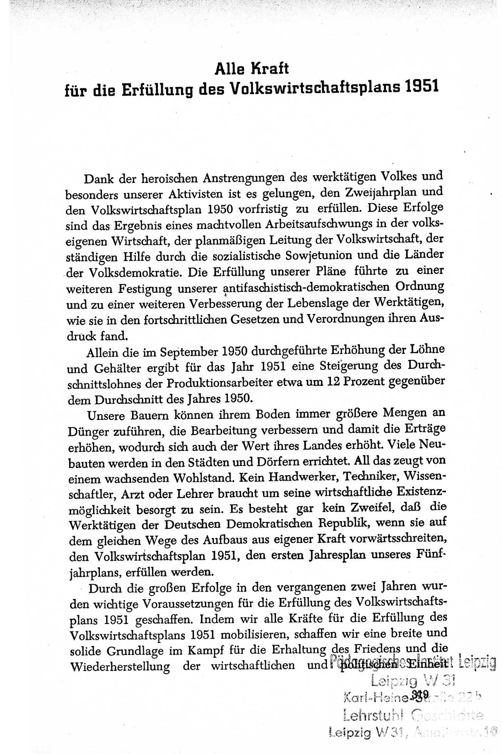 Dokumente der Sozialistischen Einheitspartei Deutschlands (SED) [Deutsche Demokratische Republik (DDR)] 1950-1952, Seite 319 (Dok. SED DDR 1950-1952, S. 319)