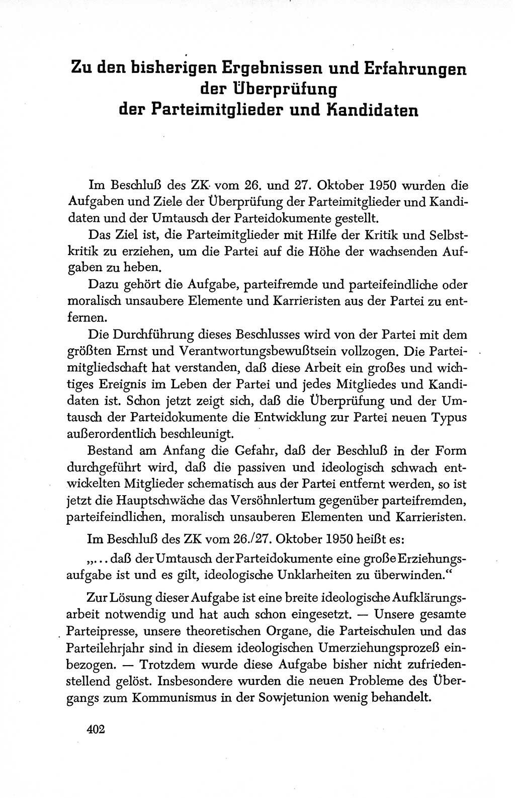 Dokumente der Sozialistischen Einheitspartei Deutschlands (SED) [Deutsche Demokratische Republik (DDR)] 1950-1952, Seite 402 (Dok. SED DDR 1950-1952, S. 402)