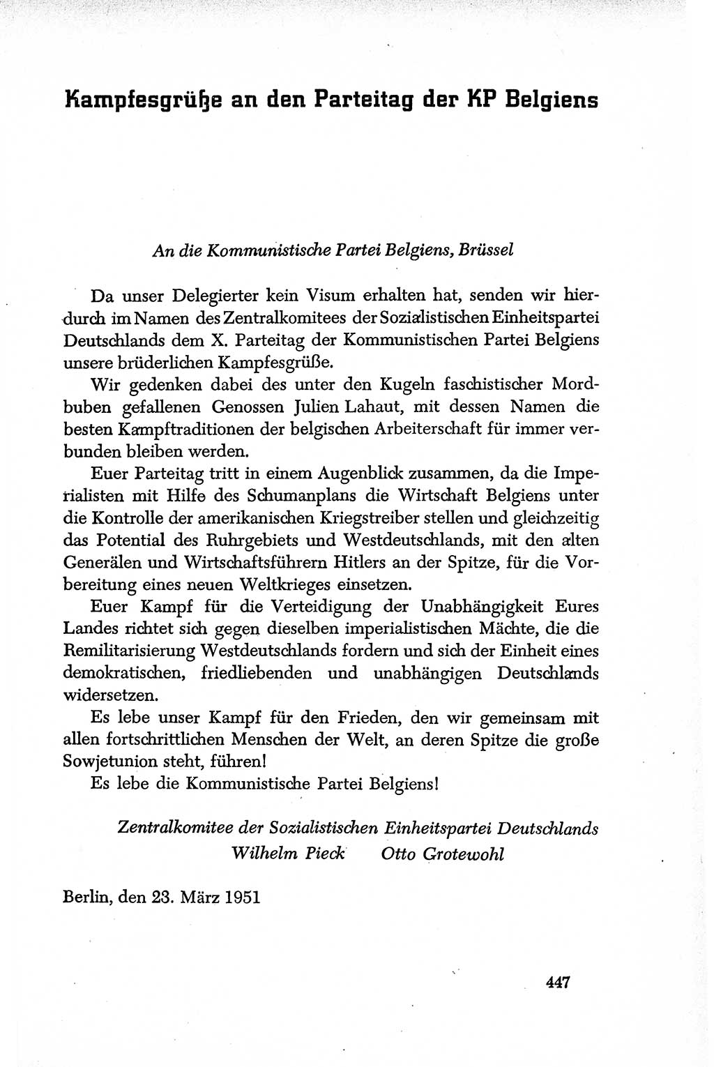 Dokumente der Sozialistischen Einheitspartei Deutschlands (SED) [Deutsche Demokratische Republik (DDR)] 1950-1952, Seite 447 (Dok. SED DDR 1950-1952, S. 447)