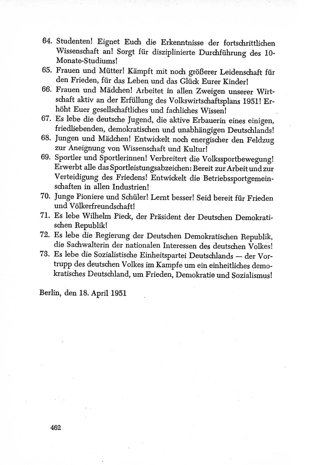 Dokumente der Sozialistischen Einheitspartei Deutschlands (SED) [Deutsche Demokratische Republik (DDR)] 1950-1952, Seite 462 (Dok. SED DDR 1950-1952, S. 462)