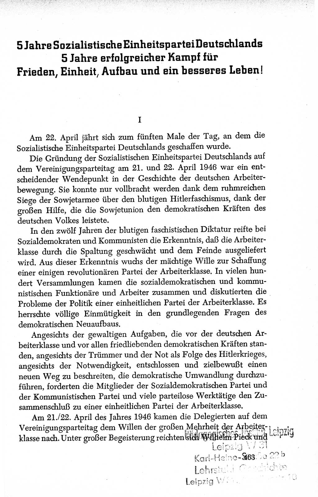 Dokumente der Sozialistischen Einheitspartei Deutschlands (SED) [Deutsche Demokratische Republik (DDR)] 1950-1952, Seite 463 (Dok. SED DDR 1950-1952, S. 463)
