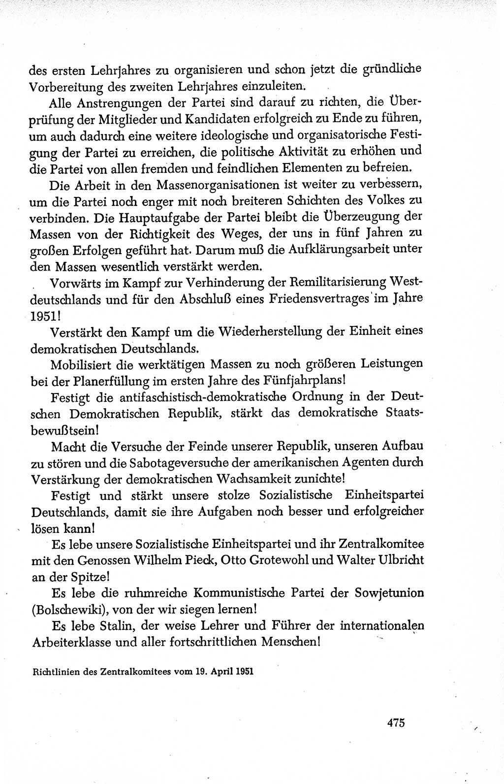 Dokumente der Sozialistischen Einheitspartei Deutschlands (SED) [Deutsche Demokratische Republik (DDR)] 1950-1952, Seite 475 (Dok. SED DDR 1950-1952, S. 475)