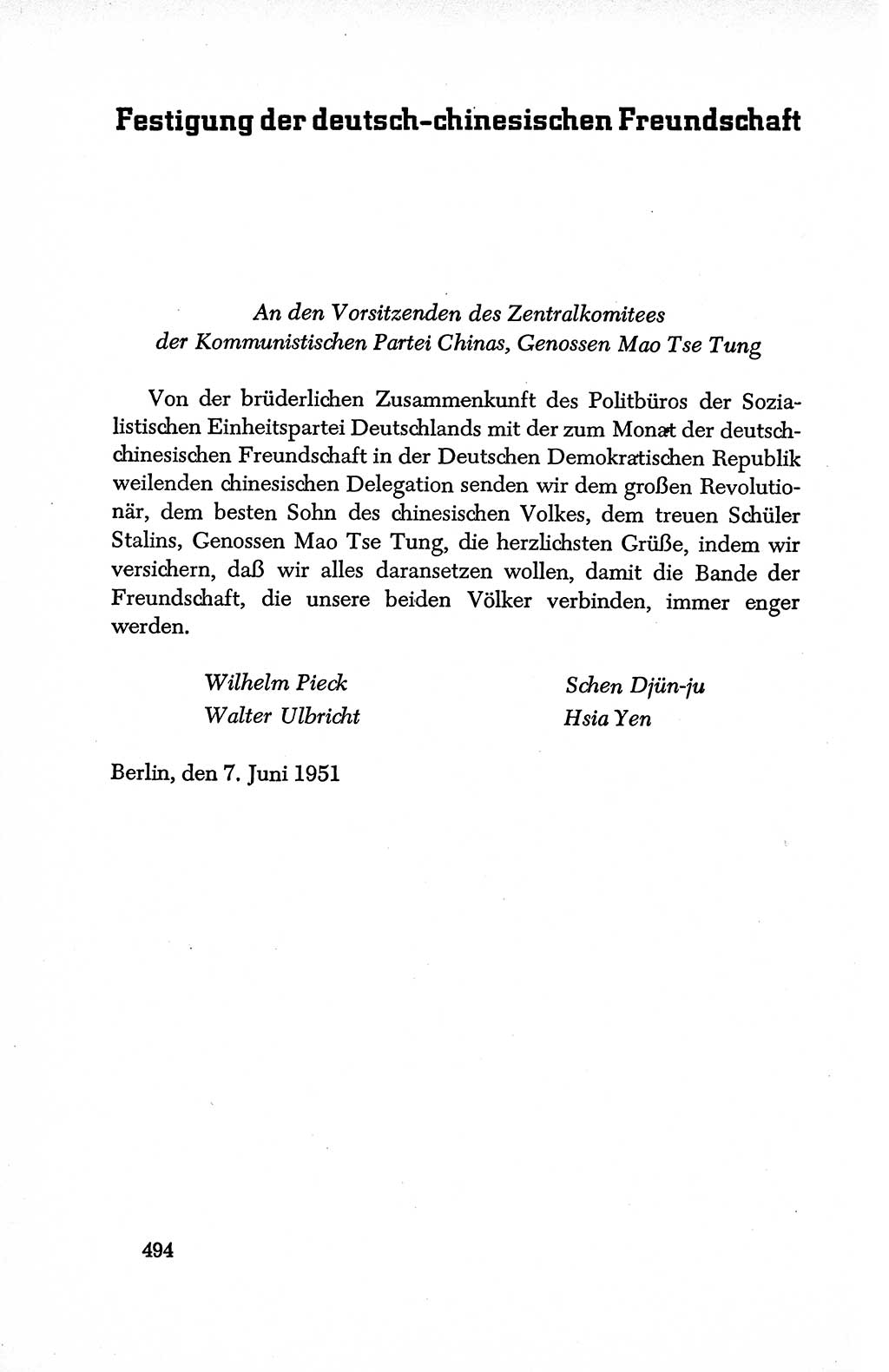 Dokumente der Sozialistischen Einheitspartei Deutschlands (SED) [Deutsche Demokratische Republik (DDR)] 1950-1952, Seite 494 (Dok. SED DDR 1950-1952, S. 494)