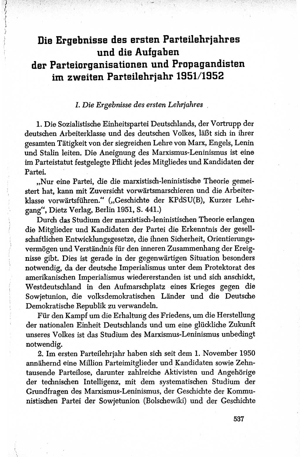Dokumente der Sozialistischen Einheitspartei Deutschlands (SED) [Deutsche Demokratische Republik (DDR)] 1950-1952, Seite 537 (Dok. SED DDR 1950-1952, S. 537)
