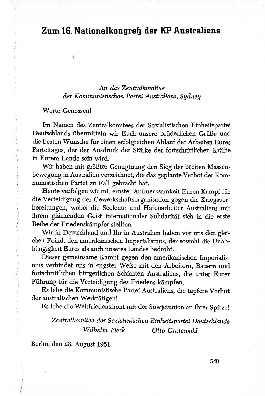 Dokumente der Sozialistischen Einheitspartei Deutschlands (SED) [Deutsche Demokratische Republik (DDR)] 1950-1952, Seite 549 (Dok. SED DDR 1950-1952, S. 549)
