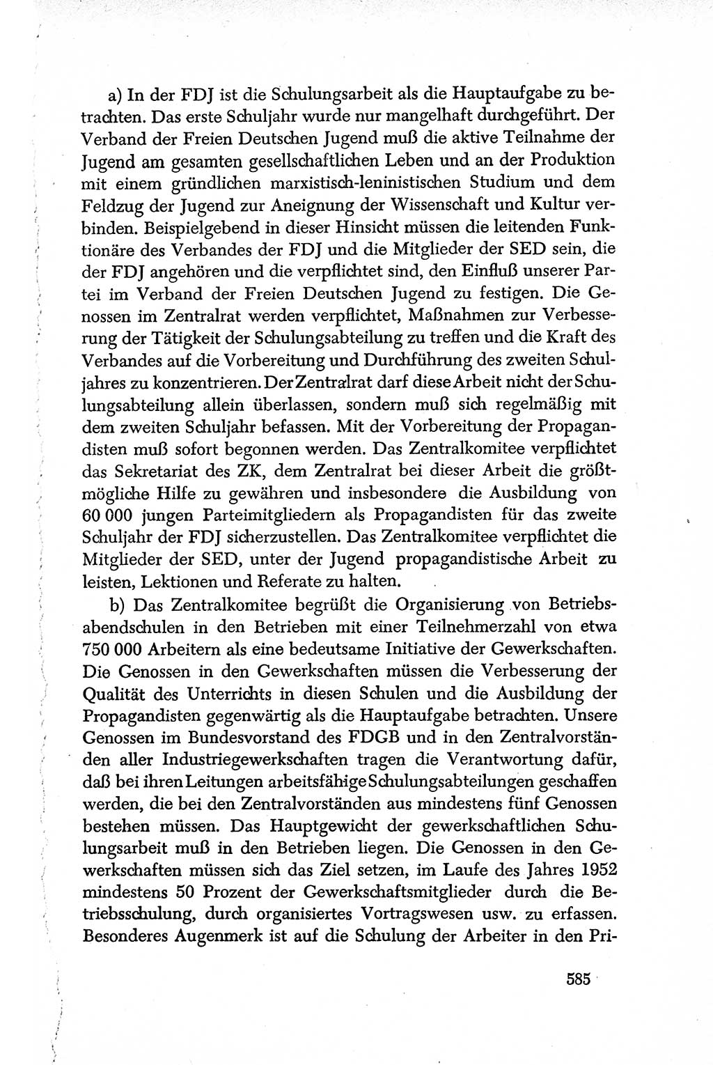 Dokumente der Sozialistischen Einheitspartei Deutschlands (SED) [Deutsche Demokratische Republik (DDR)] 1950-1952, Seite 585 (Dok. SED DDR 1950-1952, S. 585)