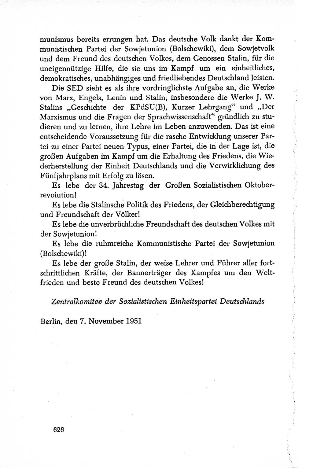 Dokumente der Sozialistischen Einheitspartei Deutschlands (SED) [Deutsche Demokratische Republik (DDR)] 1950-1952, Seite 626 (Dok. SED DDR 1950-1952, S. 626)